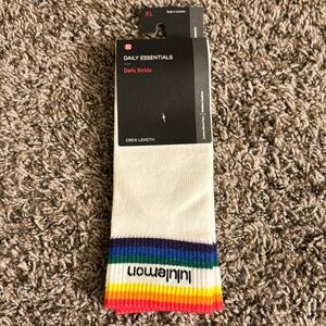 Lululemon Daily Stride Crew length white and rainbow sock XL
